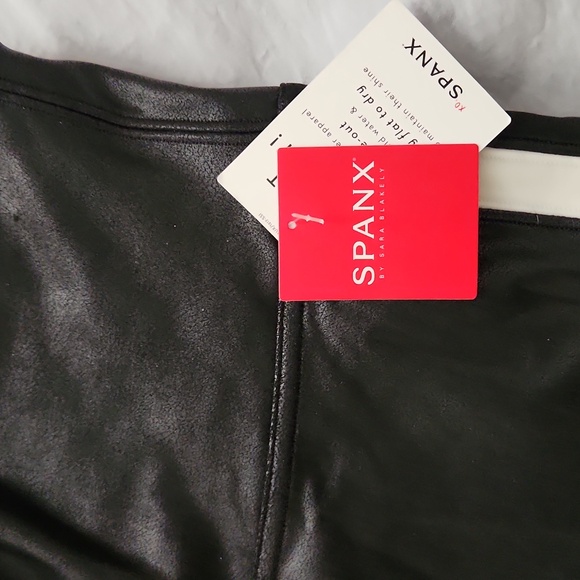 SPANX Shiny Black Leggings with White Stripe - Picture 2 of 5